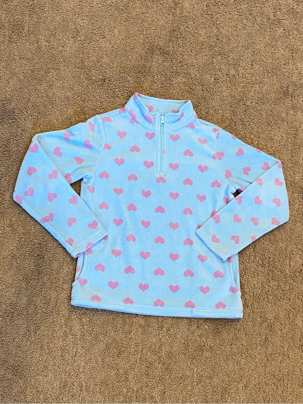 The Children's Place Light Blue Half-Zip Pullover with Pink Heart Print